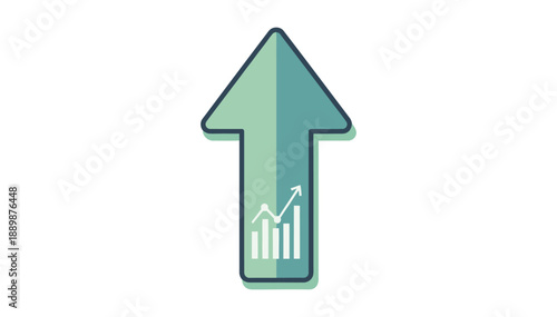 Green arrow pointing up with bar chart icon financial growth business success simple graphic white