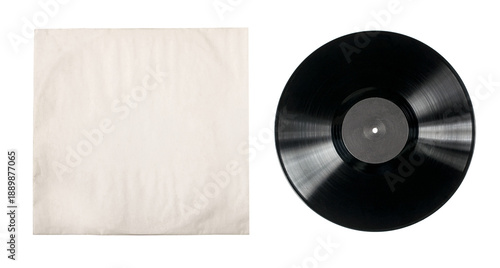 Fényképezés Vinyl record with blank sleeve mockup on transparent background