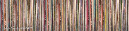 Vintage vinyl records collection showing colorful album spines