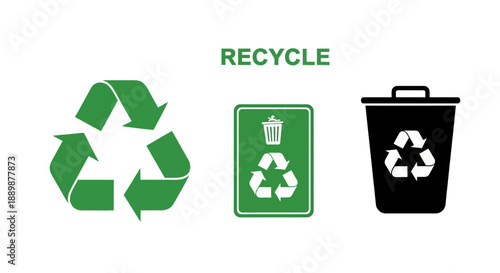Eco-Friendly Graphic: A Trio of Recycling Icons Promoting Sustainable Practices and Waste