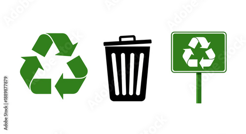 Visual representation showcasing disposal methods with recycling signage and waste container