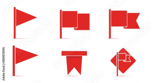 Assortment of graphically designed red flags representing goals, targets and achievements