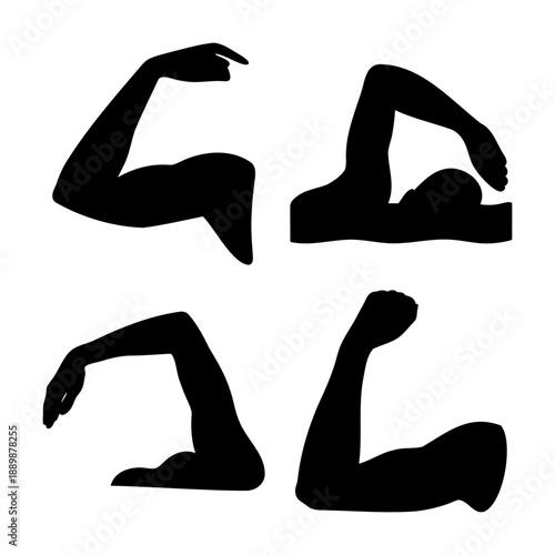 Diverse collection of human arm silhouettes displaying various gestures and movements