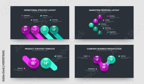 Visual Report 4 5 2 3 Option Chart Presentation Design Set. Medical Growth Four Five Two Three Element Graph Slide Template Vector Illustration Bundle.