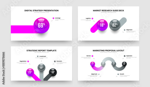Clean Plan One Two Three Four Option Diagram Slide Template Vector Illustration Bundle. Professional Performance 1 2 3 4 Step Infographic Slideshow Design Set.