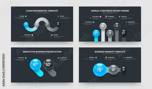 Clean Innovation 4 5 2 3 Option Chart Slideshow Layout Collection. Creative Forecast Four Five Two Three Step Graph Presentation Design Vector Illustration Bundle.