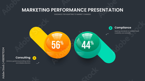 Marketing Planning Two Option Chart Frame Design. Creative Showcase Slide Template Vector Illustration. Professional Portfolio 2 Element Infographic Presentation Layout.