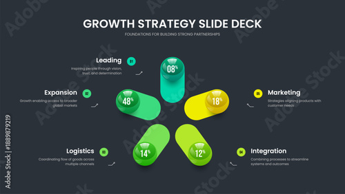 Clean Launch 5 Step Graph Presentation Layout. Market Introduction Five Element Diagram Frame Template. Professional Report Slide Design Vector Illustration.