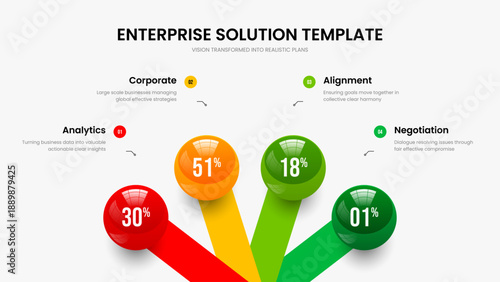 Financial Campaign 4 Option Chart Slideshow Layout. Market Insight Four Element Infographic Presentation Design. Marketing Briefing Slide Template Vector Illustration.
