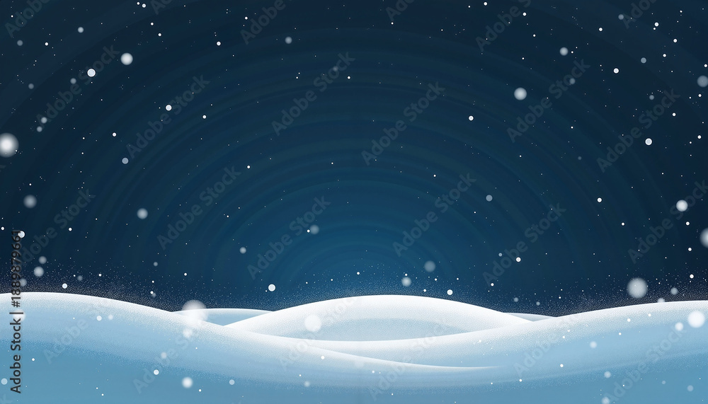 Fototapeta premium Snowy landscape with gentle waves of snow beneath swirling snowflakes. Concept of winter wonderland and seasonal beauty. Suitable for festive themes and holiday promotions.