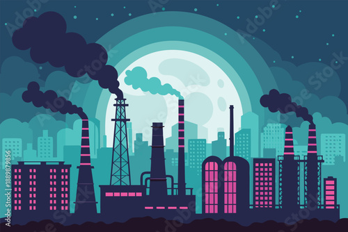 Industrial City Night Neon Smog