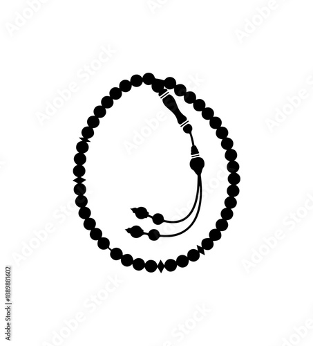 Black Beaded Rosary Necklace