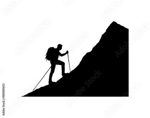 Mountaineer Climbing a Steep Mountain
