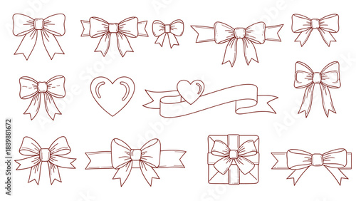 Elegant linear ribbon and bow collection for decorative designs