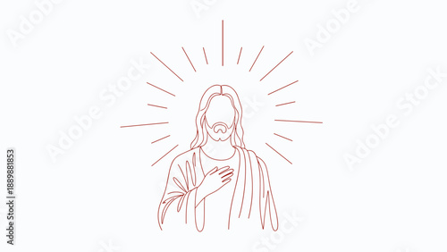 Minimalist linear art of a sacred figure with radiant lines