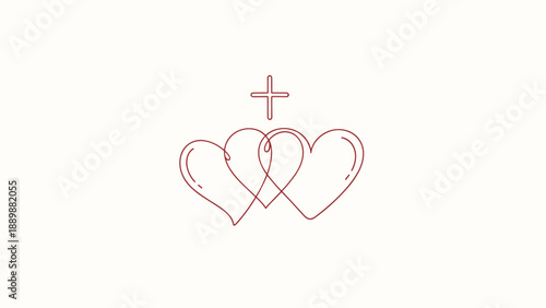 Minimalist line art hearts with cross symbol