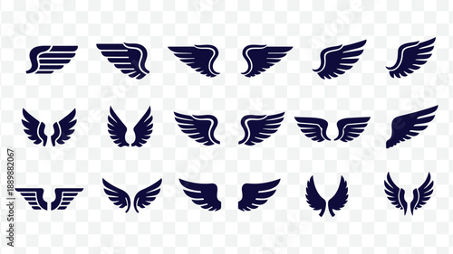 Dark blue wing icons, vector illustrations for logo or symbol, angel or bird wings, for design or branding, Isolated, isolated on Transparent Background