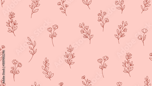 Elegant seamless floral pattern with linear flowers on soft pink background