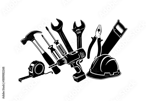 Construction Tools and Safety Helmet