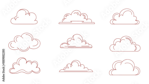 Minimalist cloud designs in linear style for weather themes and graphic projects