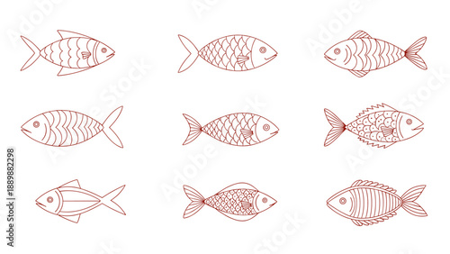 Minimalist fish line art collection: abstract aquatic patterns for modern design needs