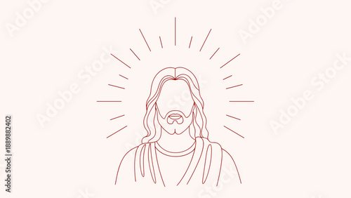 Minimalist linear art of jesus christ with radiant halo
