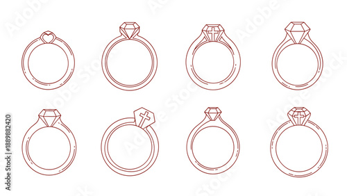 Elegant collection of engagement ring outlines with gemstone and cross details