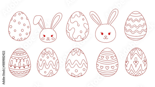 Minimalist easter bunny and egg doodle set
