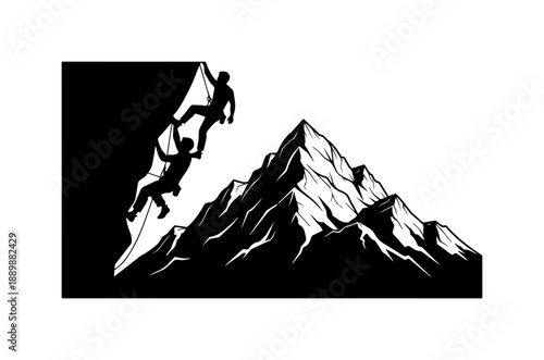 Climbers Conquering Mountain Peak