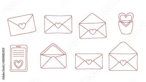 Minimalist line art envelopes and heart icons collection