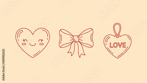 Cute heart designs and bow doodle for romantic themes and crafts