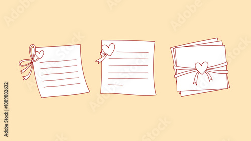 Hand drawn love notes with ribbon and heart elements on soft background