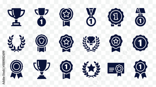 Vector award icons set, including trophies, medals, stars, and ribbons, for certificate, achievement or winner concept, Isolated, png isolated on Transparent Background