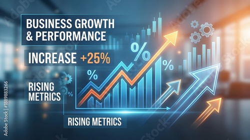 Business growth and performance metrics rising significantly in a modern office environment from a forward viewpoint