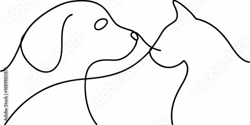 Minimalist line drawing depicts the side profile of a dog s head
