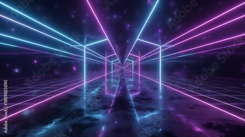 Retro wave neon lights cyberspace grid digital road motion loop