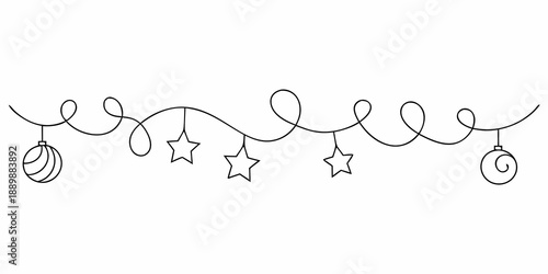 A delicate string of hand drawn christmas ornaments and stars