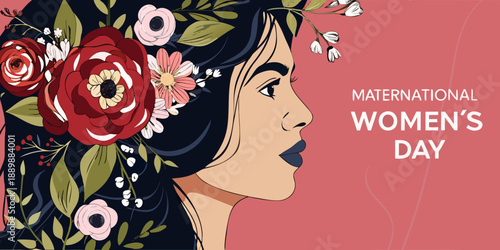 A woman s profile adorned with flowers celebrating international women s day