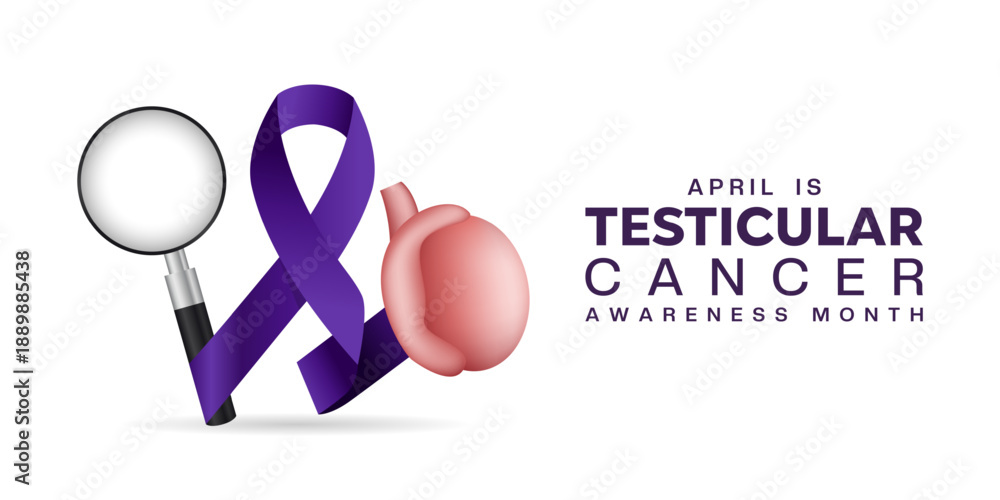 Obraz premium April Is Testicular Cancer Awareness Month. Testicular, ribbon and magnifying glass. Great for cards, banners, posters, social media and more. White background. 