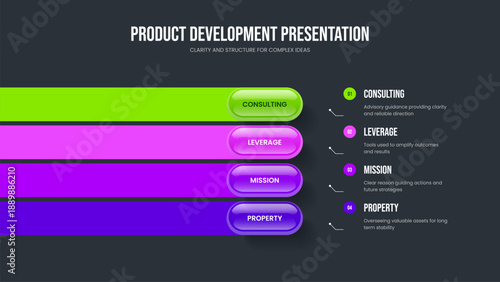 Project Portfolio Four Option Diagram Slide Layout. Visual Proposal Slideshow Design Vector Illustration. Consulting Planning 4 Element Infographic Frame Template.