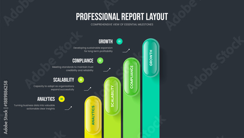 Professional Visualization 4 Element Diagram Slideshow Layout. Investor Planning Four Option Infographic Frame Design. Business Insight Presentation Template Vector Illustration.