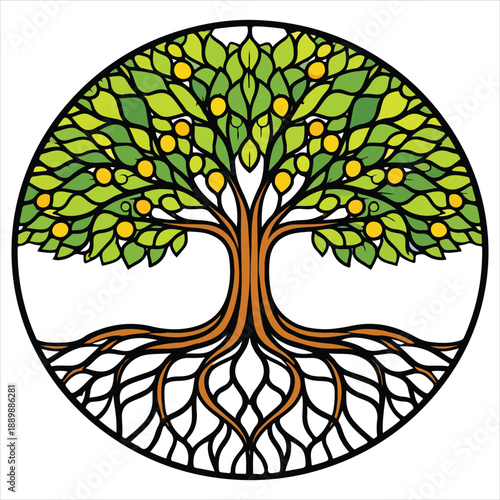 Tree of Life mosaic illustration, Stained Glass Clipart, Stained Glass Mosaic Design, stained Glass Pattern