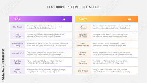 Dos and Don'ts, Pros and Cons Infographic Template with List Layout
