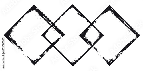 Abstract diamond geometric frame with rough hand drawn grunge lines. Minimal modern border design