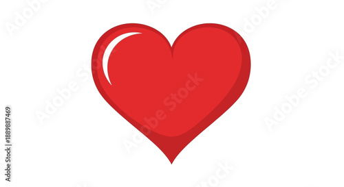 Vibrant red heart with glossy highlight, a symbol of affection and romance on a clean white