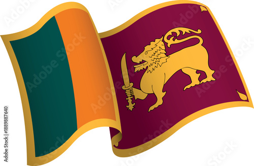 Flag of Sri Lanka. Ribbon style flag that conveys a sense of movement and waving effect