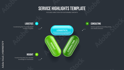 Business Strategy 3 Step Diagram Slide Design. Market Introduction Presentation Layout Vector Illustration. Consulting Proposal Three Option Infographic Frame Template.