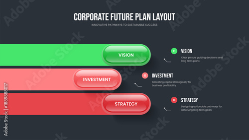Modern Solution Three Step Diagram Presentation Layout. Business Visualization Frame Template Vector Illustration. Marketing Introduction 3 Element Infographic Slideshow Design.