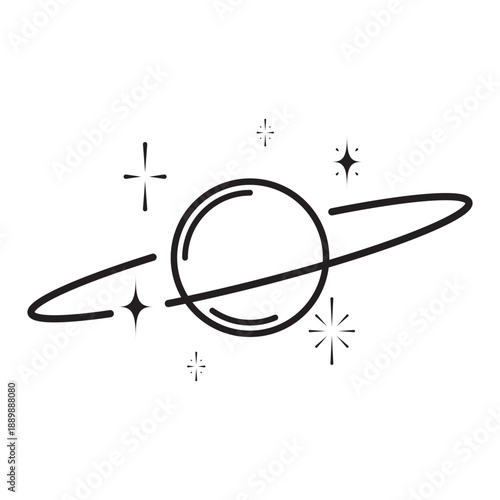 Minimalist Vector Planet with Stars Line Art Illustration
