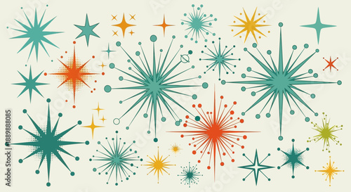 Retro Atomic Starbursts with Geometric Elements, a Mid Century Modern Design Inspiration
